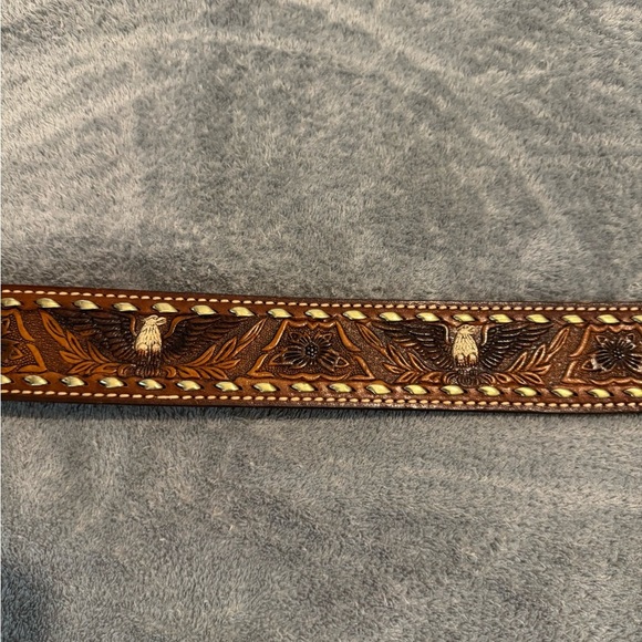 Cowhide Brown Western Style Belt Made in USA - Picture 4 of 7
